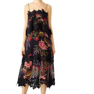 Nicholas Black Peony Silk Strapless Floral Dress – Lace Trim – US 4 – Designer